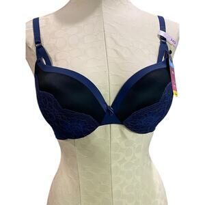 34D Maidenform Navy Blue Black Push Up & In Bra DM9900 Underwire Padded New
